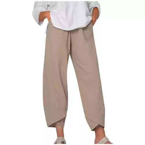 Cotton Linen Capri Pants for Women