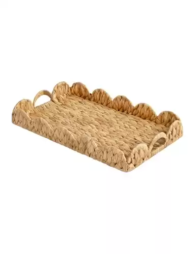 Large Wicker Scalloped Edge Serving Tray