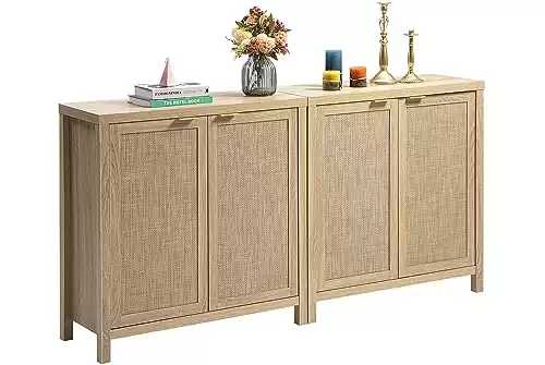 SICOTAS Credenza Sideboard Buffet Rattan Cabinet