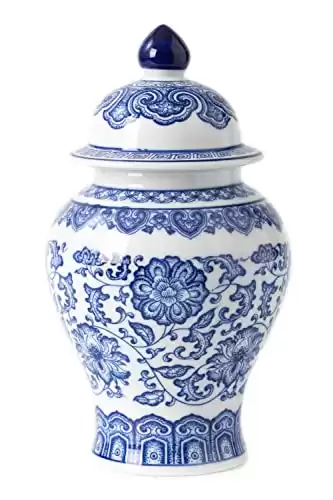 Blue and White Ginger Jar, Ceramic Chinoiserie Decorative Jar