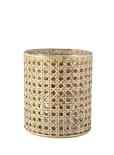 Glass Hurricane Candle Holder Wrapped in Woven Rattan