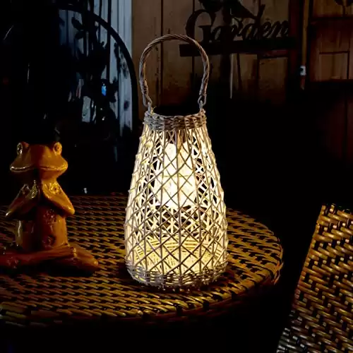 Outdoor Rattan Lantern, Solar Lantern with Handle