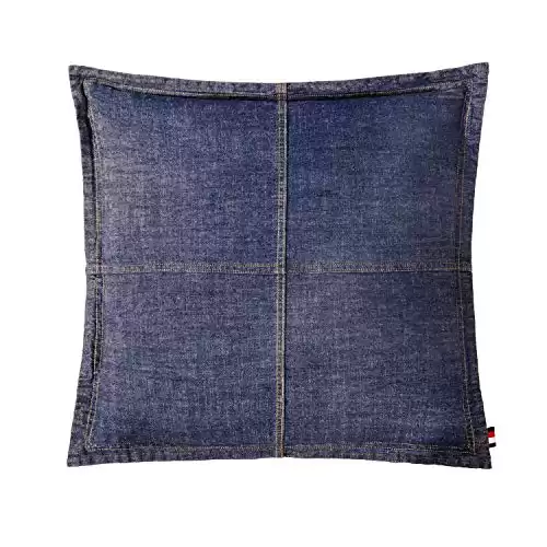 ELEGANT LIFE HOME Pack of 2 100% Cotton Washed Denim Decorative Throw Pillow Covers Dark Blue Cushion Covers Set Soft Square Double Stitching Pillow Case Shell for Car Sofa Bedroom (18 x18 ) 2 PCS