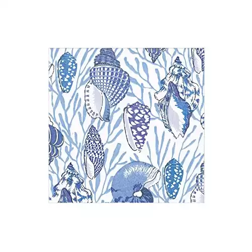 Caspari Shell Toile Paper Cocktail Napkins in Blue