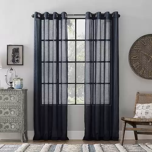 Archaeo - 54905 Slub Textured Linen Blend Grommet Top Curtain, 52" x 84", Navy