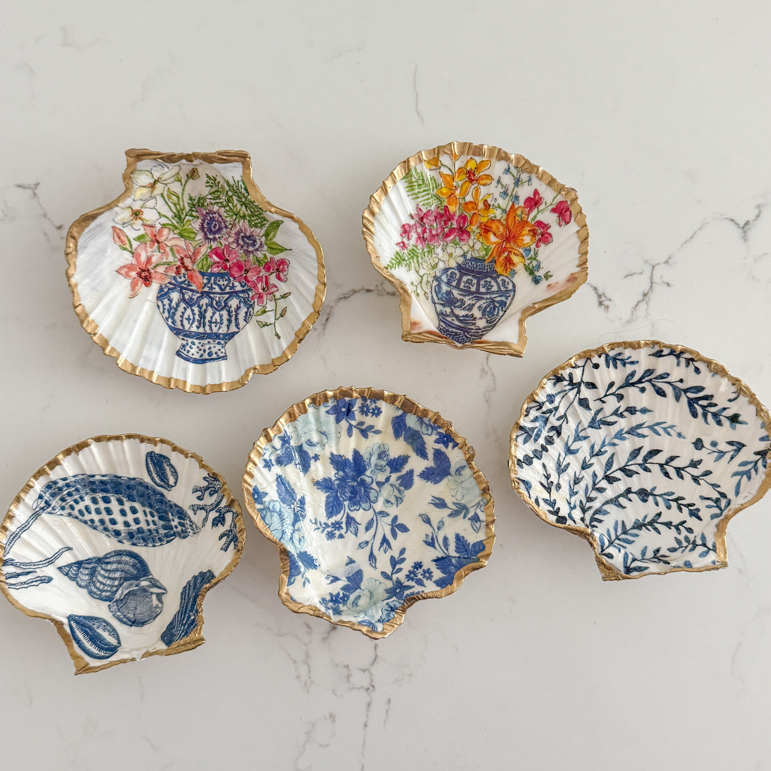 pretty DIY decoupages seashell trinket dishes to make