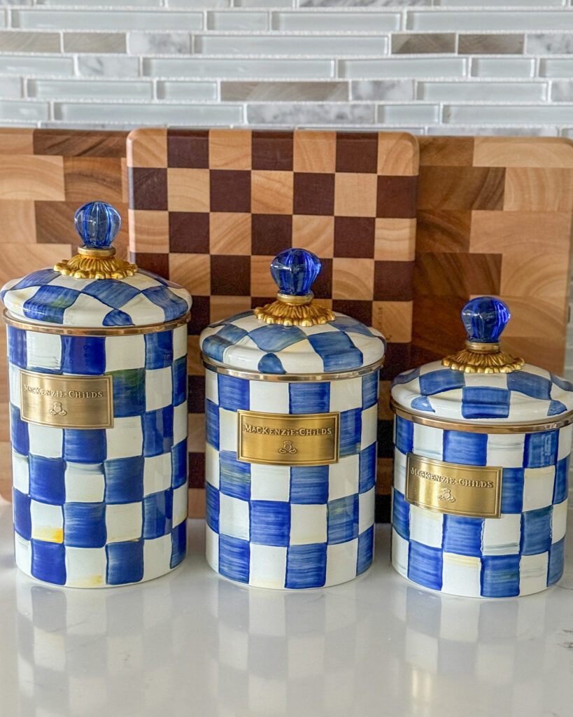 wooden cutting boards and mackenzie  childs canisters 