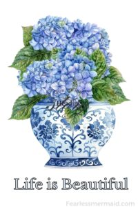 digital chinoiserie art with hydrangeas 