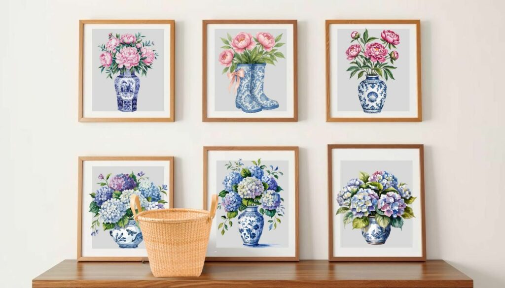 gallery wall with digital artwork from fearlessmermaid ETSY shop