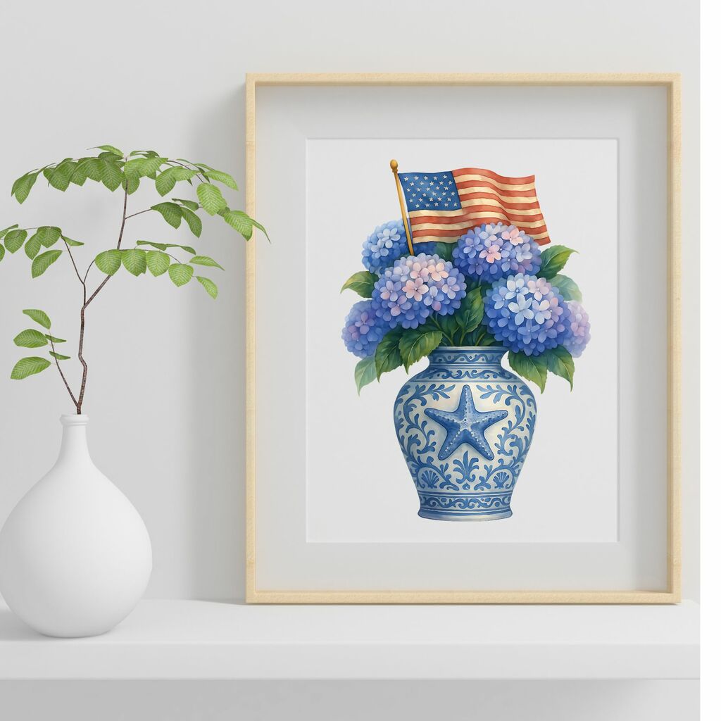 patriotic ginger jar with american flag print